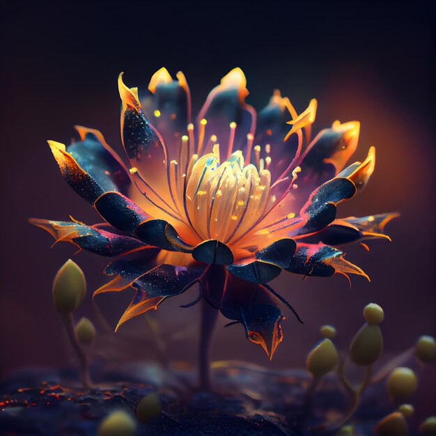 Belle fleur de lotus sur fond noir illustration 3d