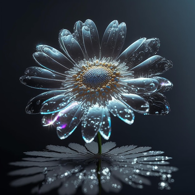 Belle fleur marguerite et goutte d'eau sur fond noir Créé avec la technologie Generative AI