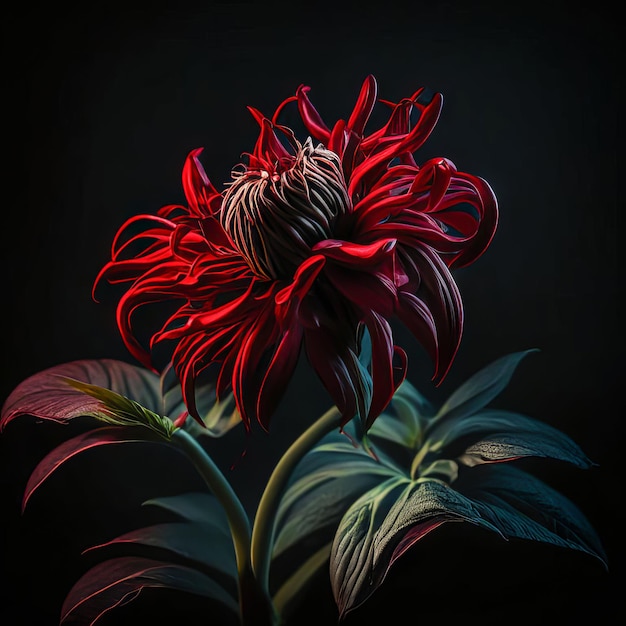 Photo belle fleur de monarda rouge ou de bergamote de jardin sur fond sombre