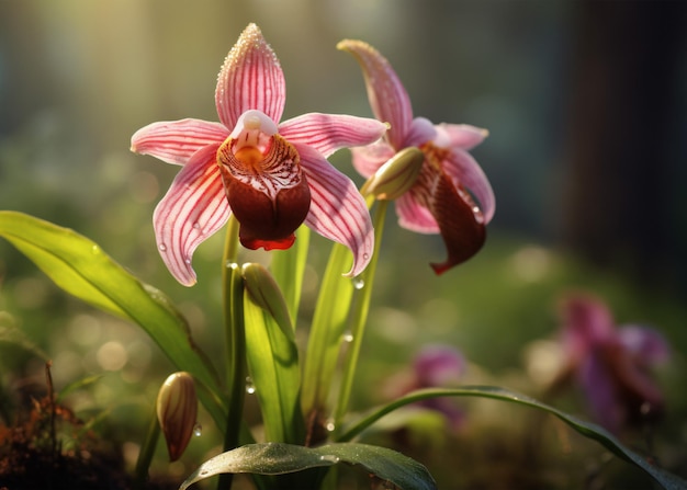 Photo belle fleur d'orchidée dans le jardin de près