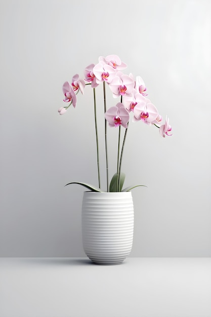 Belle fleur d'orchidée rose dans un pot en céramique sur fond blanc