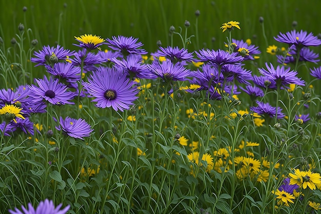 Belle fleur de plus en plus sauvage aster faux tournesol sur fond prairie