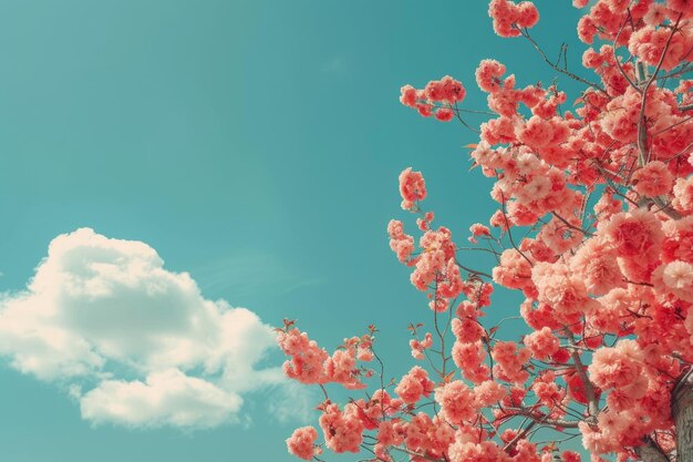 Une belle fleur rose avec un ciel bleu en arrière-plan la fleur est en pleine floraison et le ciel est