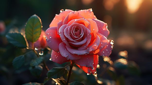 Une belle fleur de rose dans la nature avec une lumière au milieu AI générative