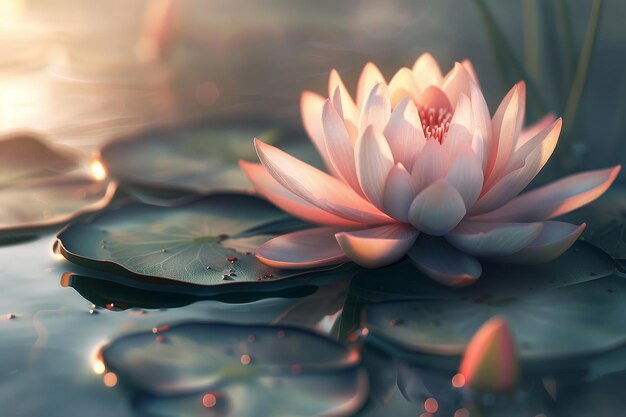 Une belle fleur rose flotte sur la surface d'un étang