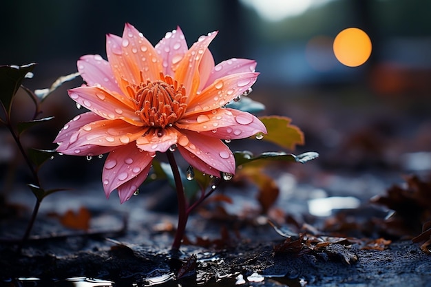 Une belle fleur sous la pluie