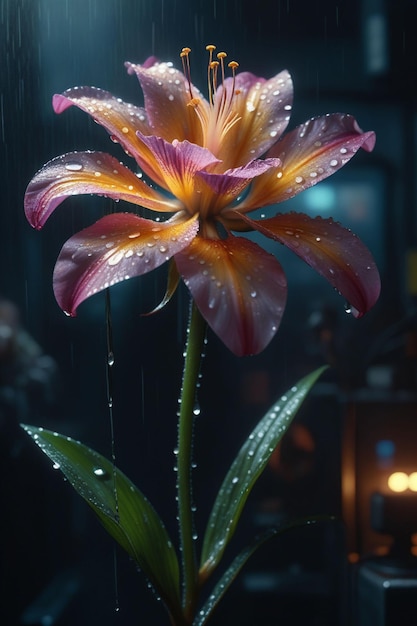 Une belle fleur sous la pluie