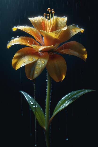 Une belle fleur sous la pluie