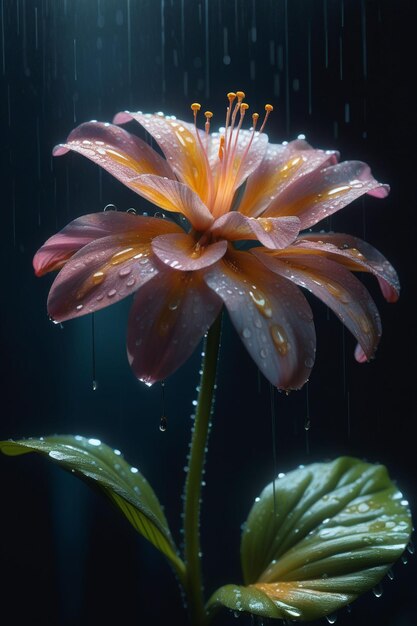 Une belle fleur sous la pluie