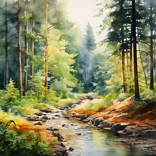 Belle forêt aquarelle