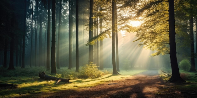 Belle forêt automnale dans la lumière du matin