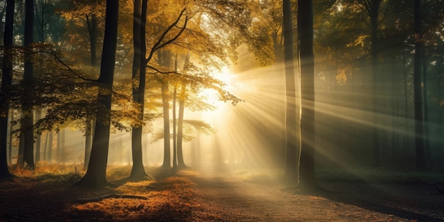 Belle forêt automnale dans la lumière du matin