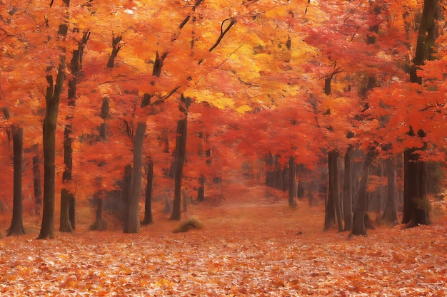 Belle forêt d'automne orange et rouge