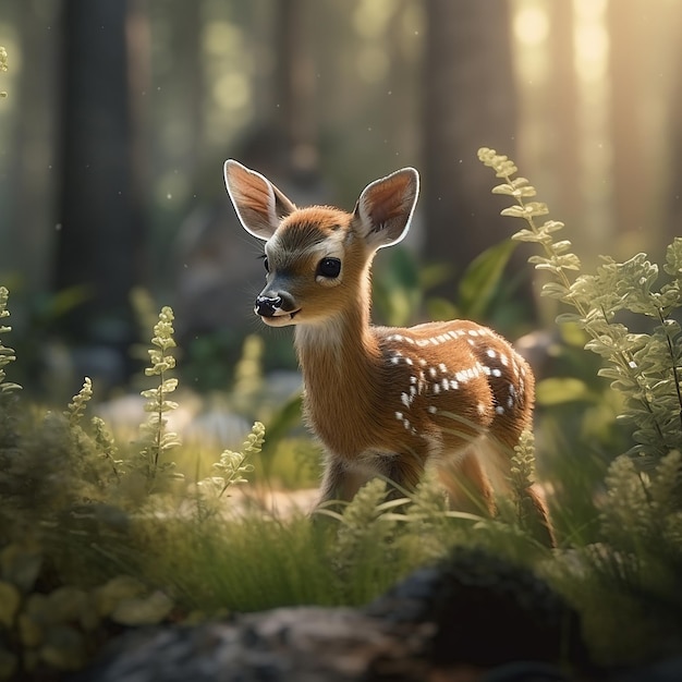 Belle forêt de bébés cerfs se dresse images AI générative