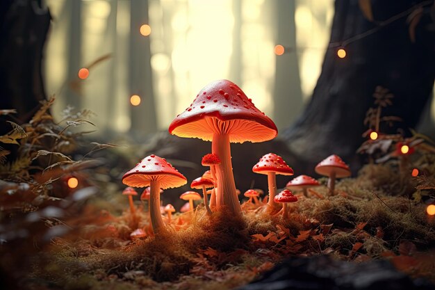 belle forêt de champignons photoréaliste générative ai