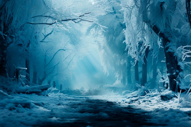 Belle forêt avec de la neige et de la glace