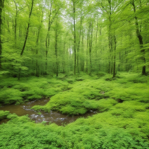 Photo une belle forêt verte dans une journée brumeuse image hdr aigénérée