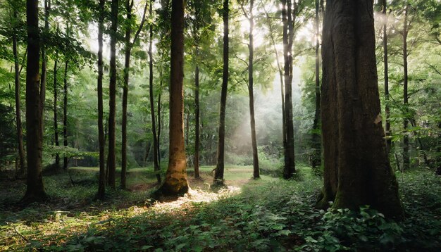 une belle forêt verte le matin