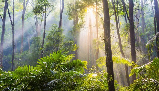 une belle forêt verte le matin