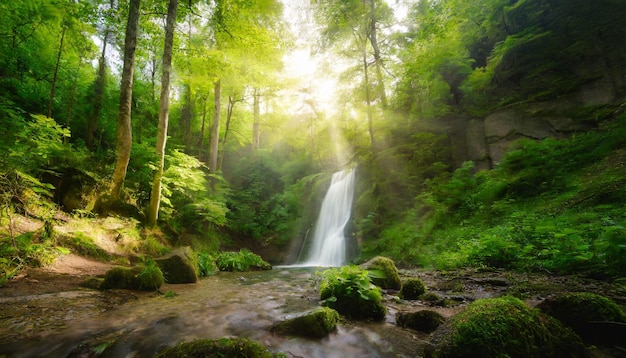 une belle forêt verte le matin