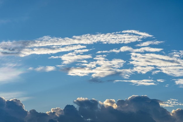 belle forme de nuages avec le soleil qui brille le soir