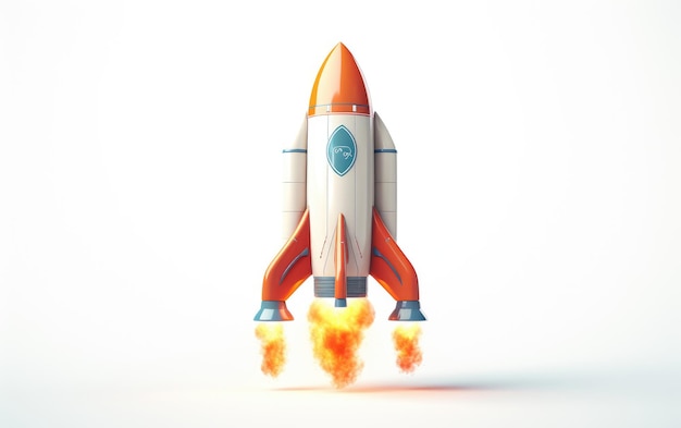 Belle fusée 3D colorée volant vers le haut, rendu isolé sur fond blanc