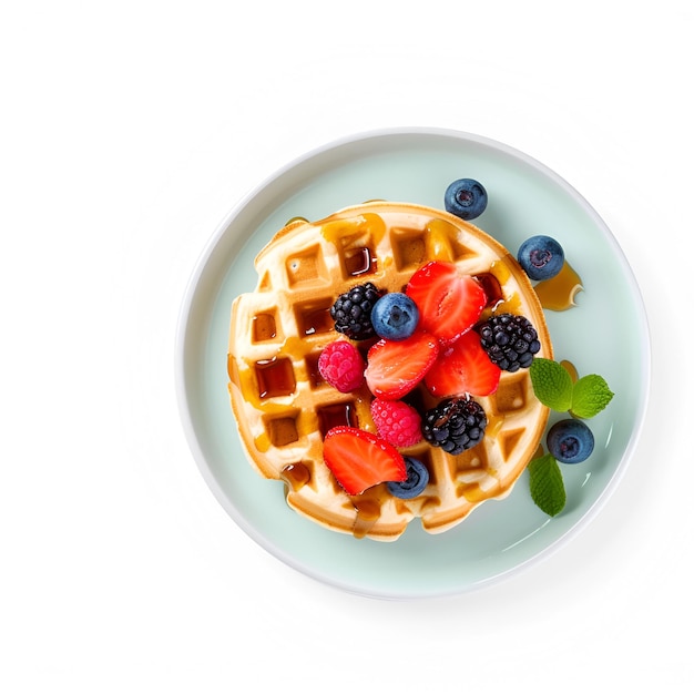 Belle gaufre de petit déjeuner sur fond blanc