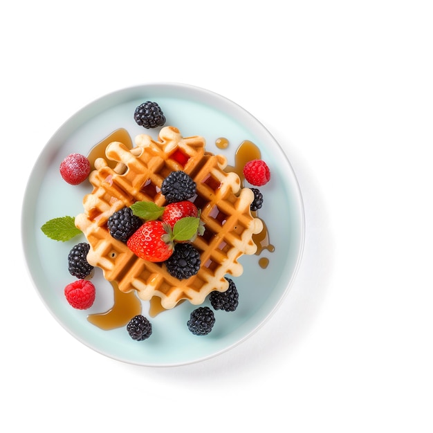 Belle gaufre de petit déjeuner sur fond blanc