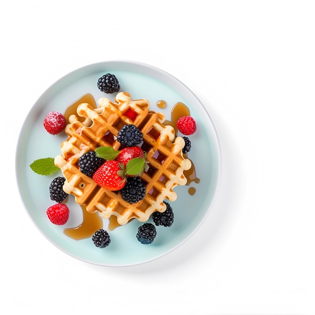 Belle gaufre de petit déjeuner sur fond blanc