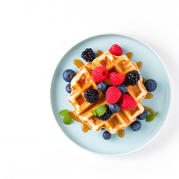 Belle gaufre de petit déjeuner sur fond blanc