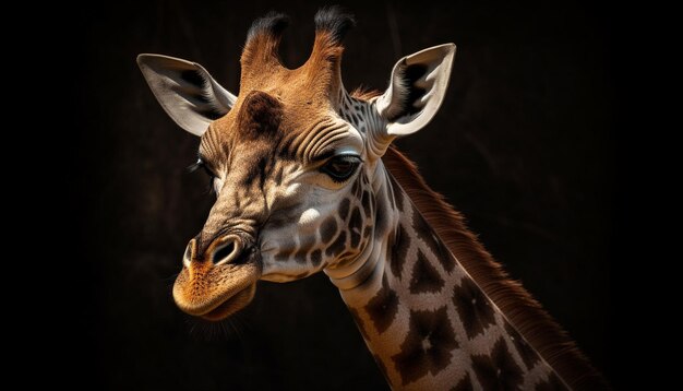 Belle girafe tachetée debout dans le désert africain regardant la caméra générée par l'IA