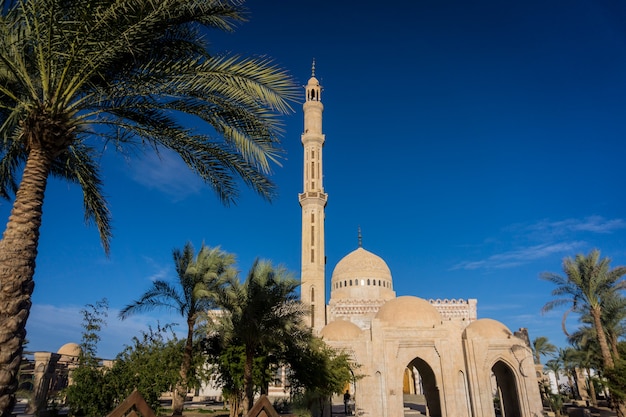 Belle grande mosquée islamique au ciel