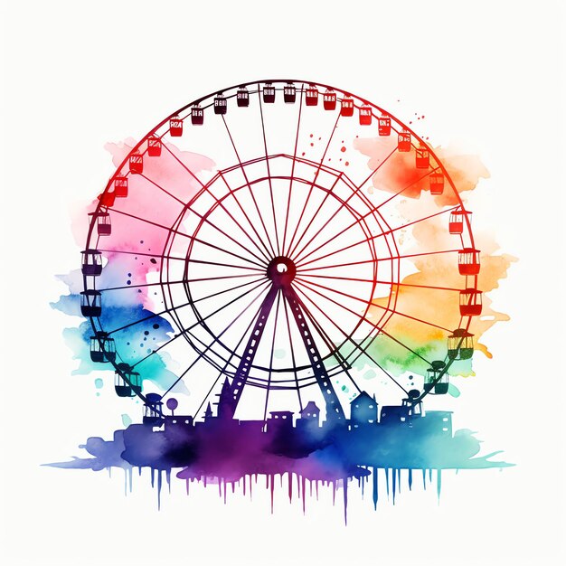 Photo belle grande roue silhouette aquarelle carnaval clipart illustration