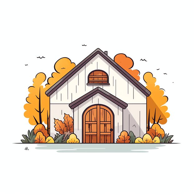 belle grange en automne illustration clipart aquarelle