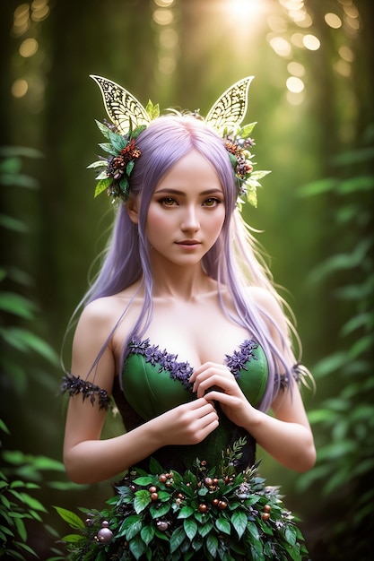 Photo belle habitante de la forêt personnage mythique des contes de fées et naïade naïade nymphe fantastique ia générative