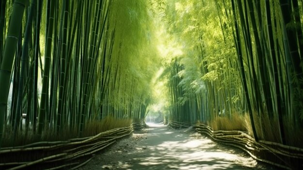 Photo une belle ia générative de tunnel de bambou