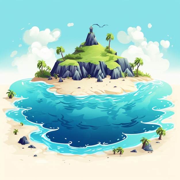 Photo belle île avec illustration de sable blanc de mer bleue 1