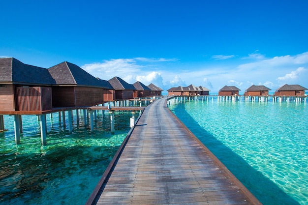 Belle île Tropicale Des Maldives Avec Plage. Mer Avec Bungalows Sur Pilotis