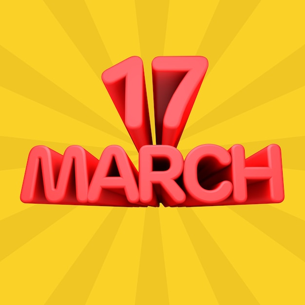 Une belle illustration 3d avec le calendrier du jour de mars sur fond dégradé
