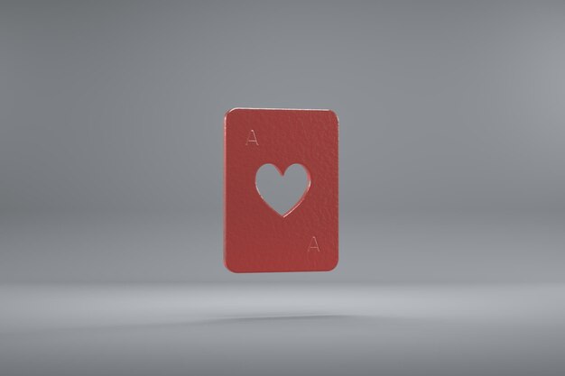 Belle illustration Ace of Hearts icônes de symboles rouges sur un fond gris illustration de rendu 3D