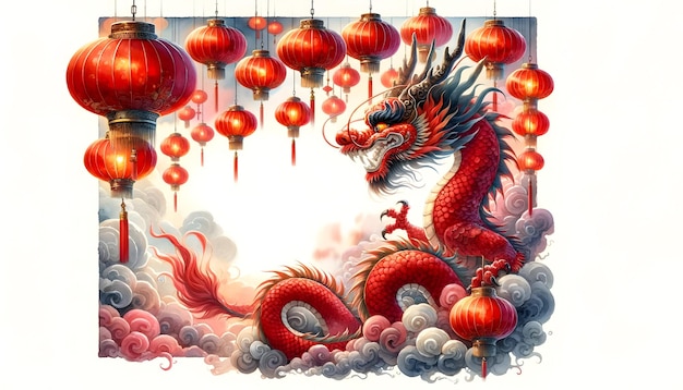 Belle illustration à l'aquarelle du dragon du Nouvel An chinois avec un espace de copie