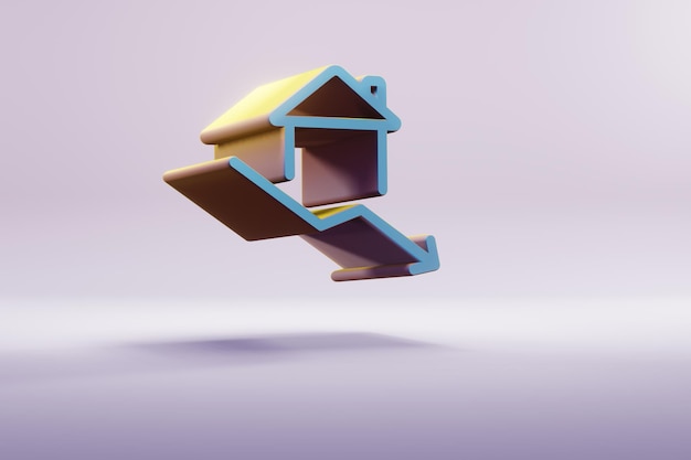 Belle illustration Blue Real Estate flèche vers le bas des icônes de symbole sur un fond rose vif 3D ren