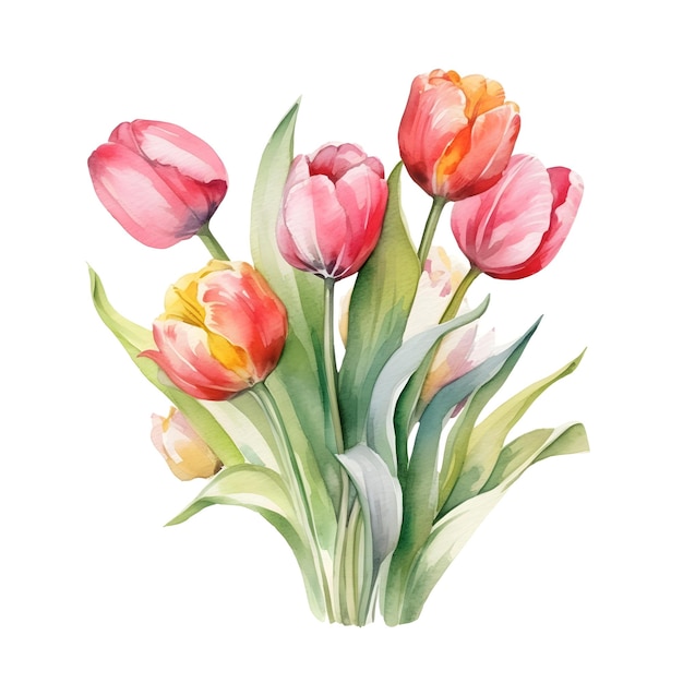 Belle illustration de bouquet floral aquarelle de fleur de tulipe