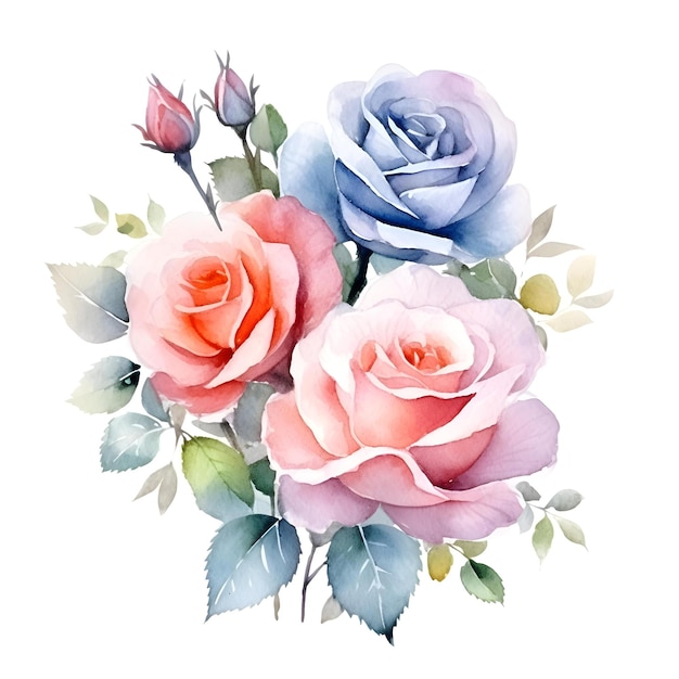 Belle illustration de bouquet floral aquarelle de fleurs roses