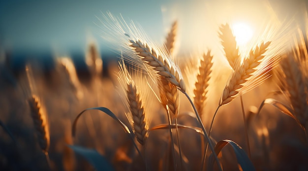 belle illustration d'un champ de blé mûr contre le ciel bleu génératif ai