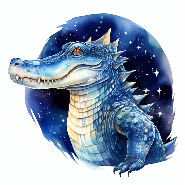 belle illustration de clipart aquarelle de galaxie cosmique magique de crocodile