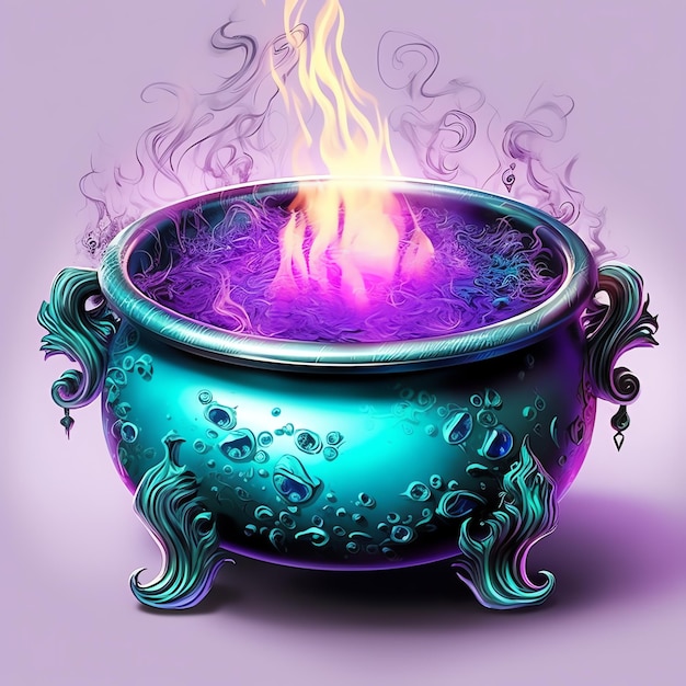 belle illustration clipart de chaudron de sorcière violet