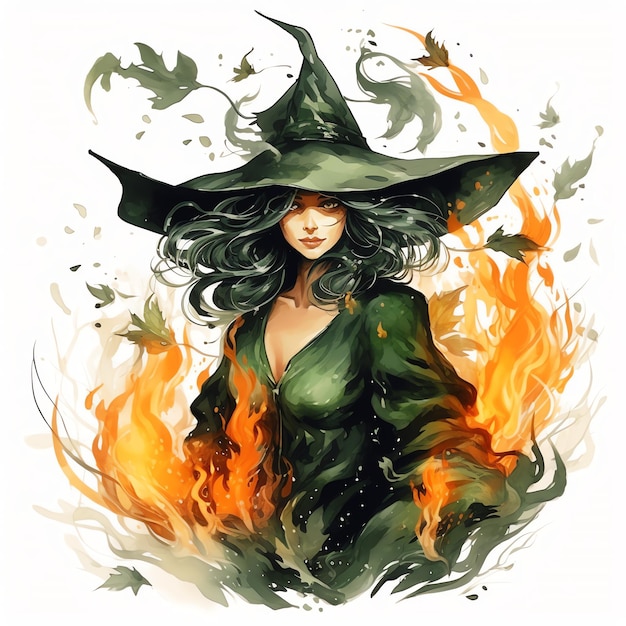 belle illustration clipart magique vert flamme