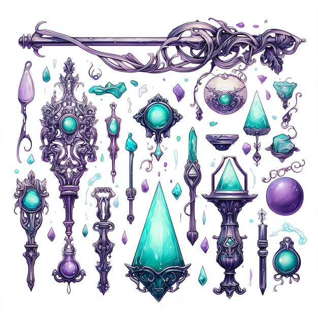 Photo belle illustration de clipart outils mystiques violets