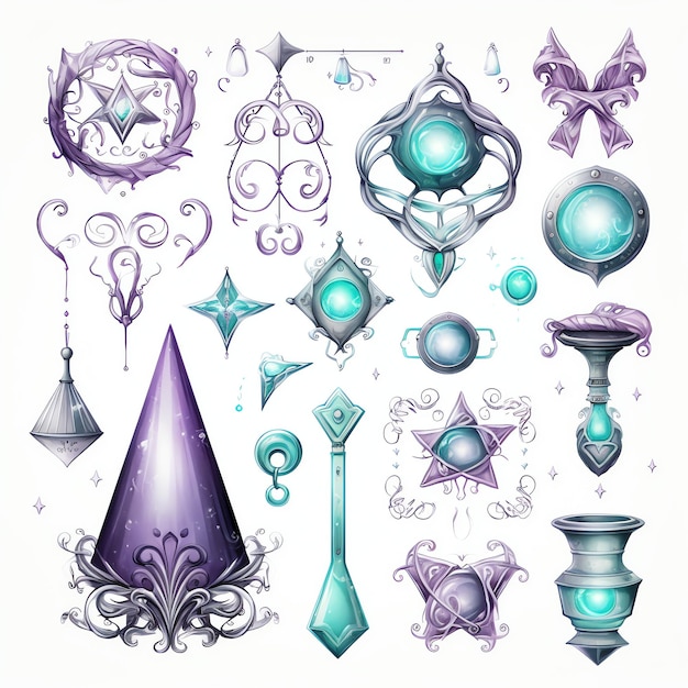 Photo belle illustration de clipart de symboles magiques violets